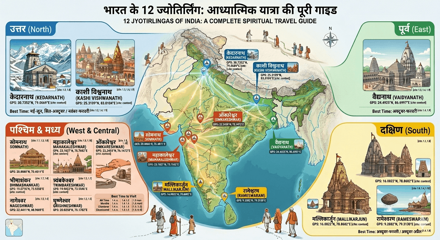 भारत के 12 ज्योतिर्लिंग: जानिए कहाँ स्थित हैं भगवान शिव के ये पावन धाम और क्या है यहाँ जाने का सबसे सही समय?