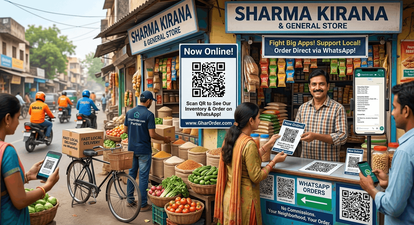 Quick-Commerce की आँधी में आपका लोकल बिजनेस कैसे टिकेगा? Blinkit और Zepto को GharOrder.com से दें सीधी टक्कर!